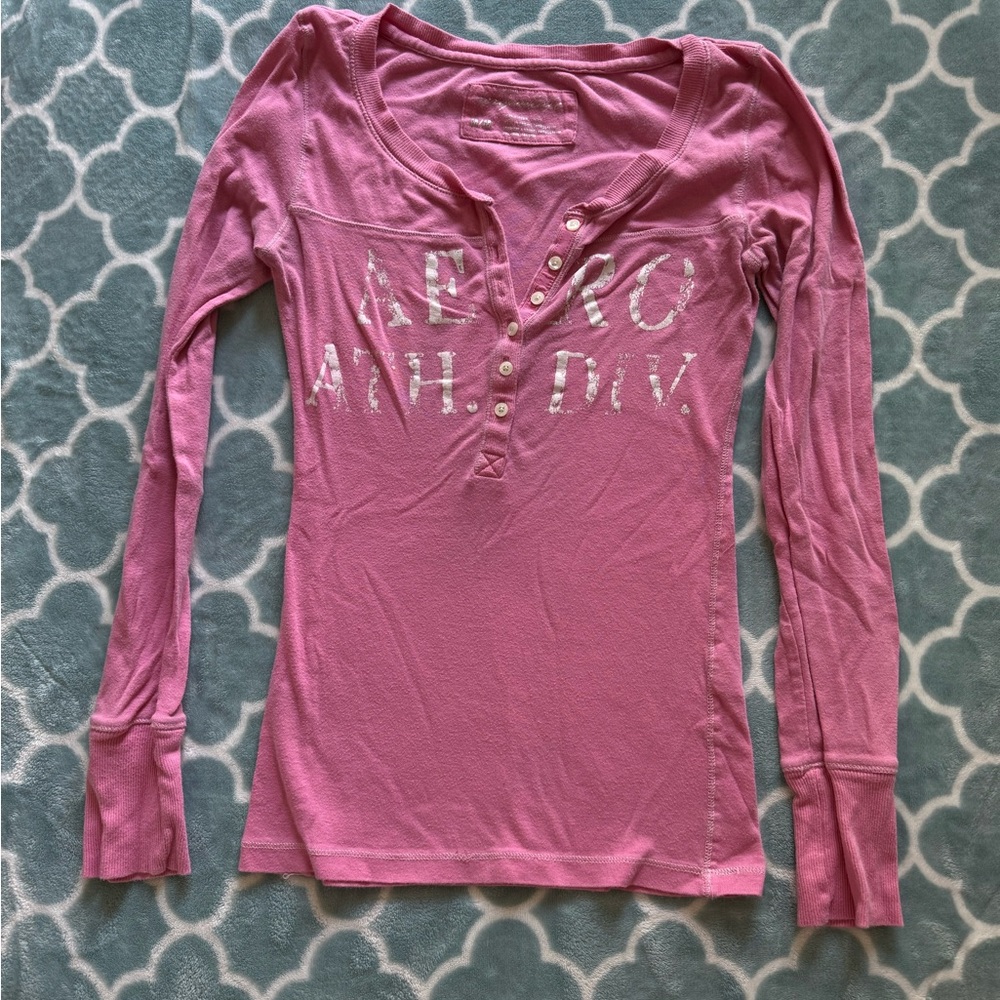 Vintage Aeropostale Pink Long-Sleeve Henley Women's Top